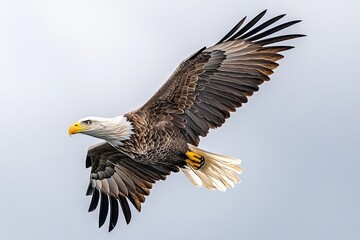 Obraz premium January 13, 2019, a bald eagle hunts over the Iowa River in downtown Iowa City.