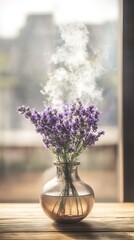 Lavender Bouquet with Gentle Steam in Glass Vase	