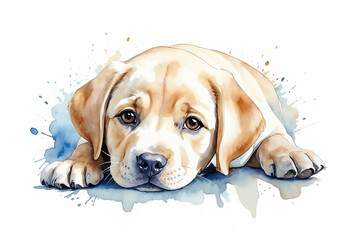 Watercolor labrador retriever puppy on a white background