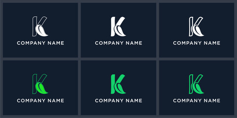 set abstract letter K leaf logo design