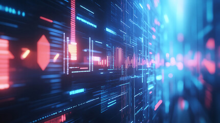 Obraz premium Abstract blue digital technology background with gears and cogs, dark color palette