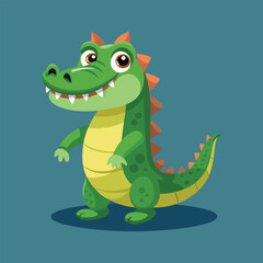 Green funny crocodile cartoon illustration.