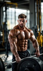 Naklejka premium Portrait of a muscular man practicing crossfit in a modern gym