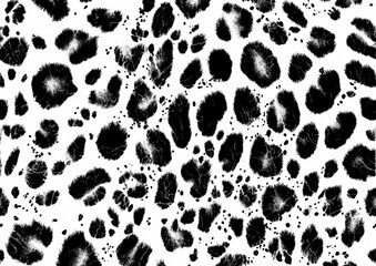 Obraz premium Leopard fur-inspired pattern featuring dense, small black spots and organic shapes scattered across a white canvas, giving a natural animal print appearance
