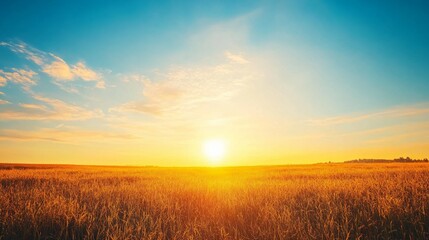 Fototapeta premium Golden Sunset Over a Field of Wheat