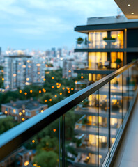 Modern Apartment Balcony with City View at Dusk