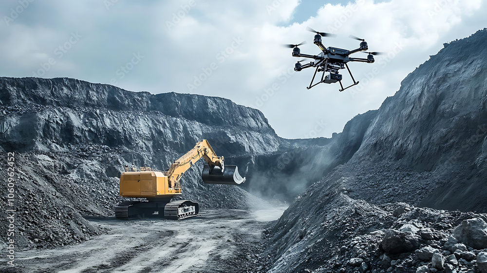 Poster Automated mining operation with self, operating excavators and drones for mineral exploration