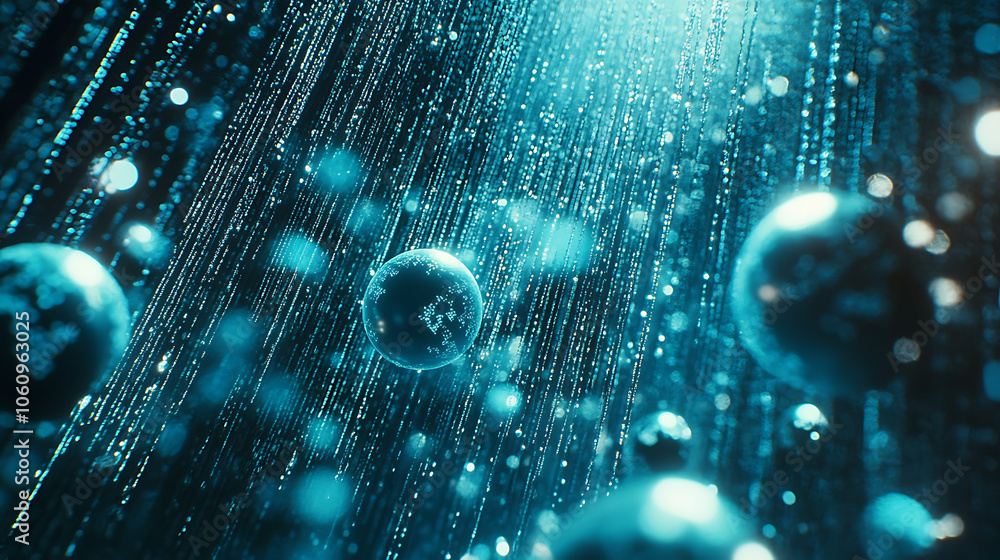 Poster big data visualization showcasing information analytics with abstract streams of information, ball a