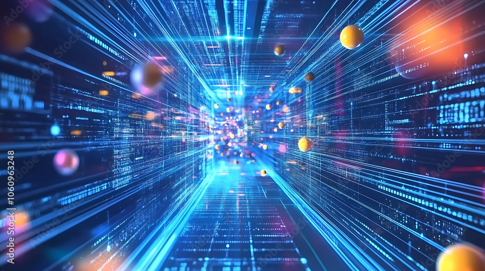 Poster big data visualization showcasing information analytics with abstract streams of information, ball a