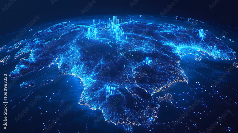 Poster abstract digital scandinavia map northern europe global network connectivity concept futuristic data