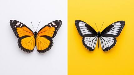 Obraz premium Isolated on a white background, a colorful orange and white butterfly with patterned wings.