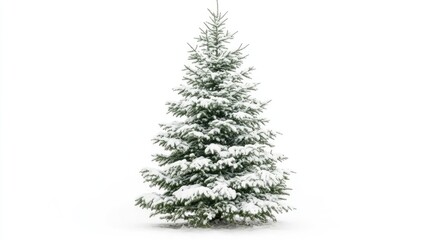 Classic snow-dusted Christmas tree on white background, symbolizing the magic of the holiday season.