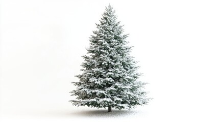 Classic snow-dusted Christmas tree on white background, symbolizing the magic of the holiday season.