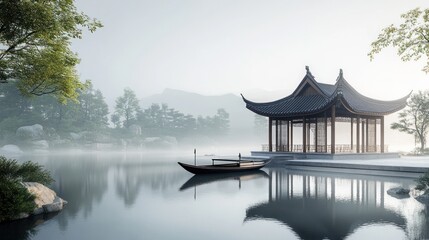 Obraz premium Tranquil Chinese Garden Pavilion