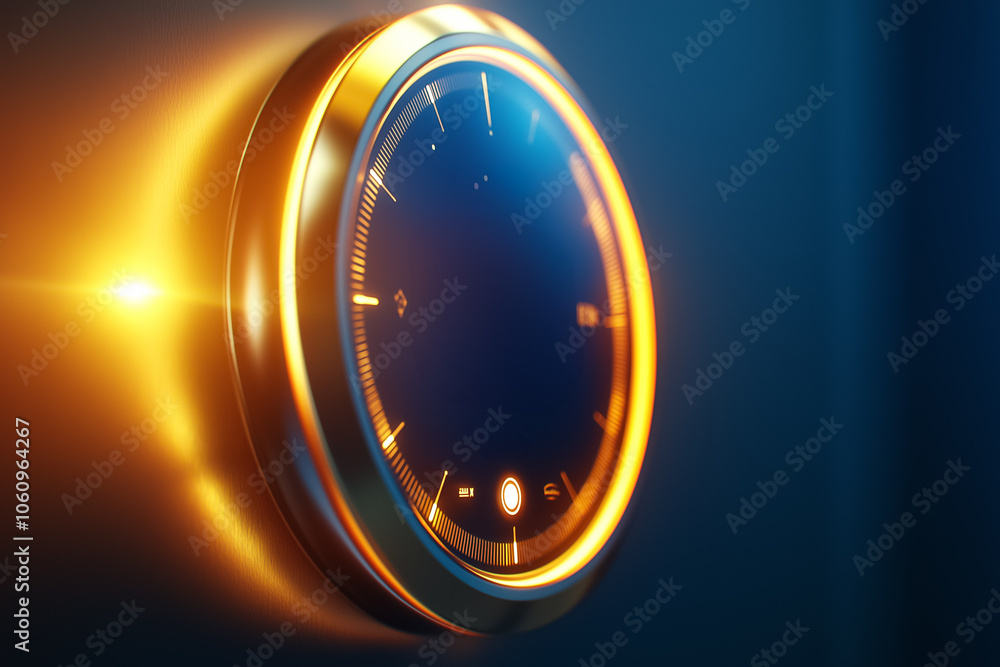Poster A sleek circular dial glows with warm light, embodying modern technology and artistic design in an intimate setting