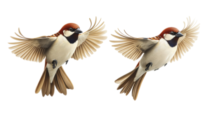 House Sparrows Soaring Gracefully in Nature-Themed Illustrations Generative AI