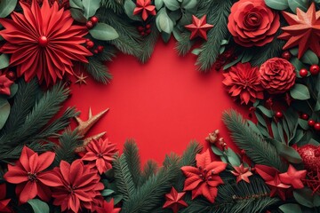 Red Christmas Background with Decorations