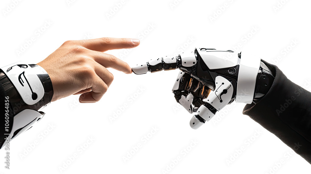 Aufkleber human and robot hands reaching for connection generative ai