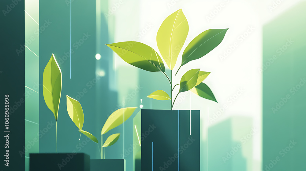 Aufkleber conceptual illustration of tech plant growth representing the fusion of nature and technology in pro