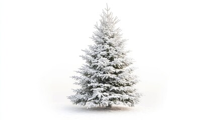 Frosted Christmas tree with icy branches on a white background, evoking the beauty of winter.