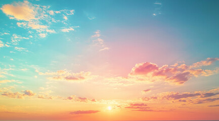 Fototapeta premium Beautiful sky with a blue and orange gradient with a stunning sunset and beautiful clouds. A clear sky, a landscape photography background image and high resolution with high professional details.