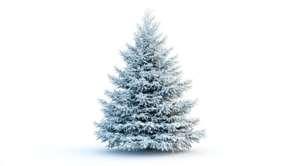 Fototapeta premium Icy Christmas tree with frost-covered branches on a white background, perfect for winter holiday themes.