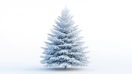 Obraz premium Icy Christmas tree with frost-covered branches on a white background, perfect for winter holiday themes.