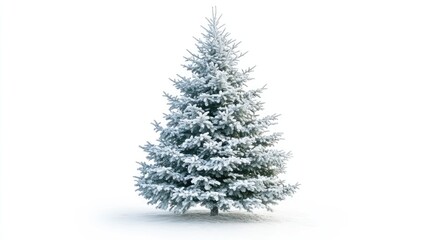 Fototapeta premium Icy Christmas tree with frost-covered branches on a white background, perfect for winter holiday themes.