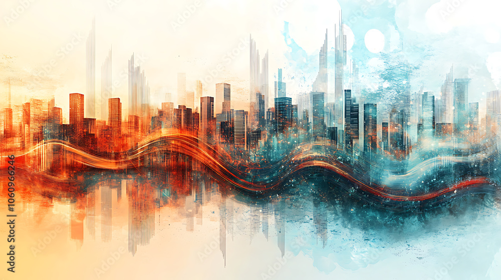 Leinwandbilder An abstract concept image illustrating business transformation, showcasing an upward trend for development and growth with ample copy space for additional text or graphics