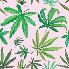 watercolor illustration of marijuana, elegant image with seamless vector pattern, most interesting batik