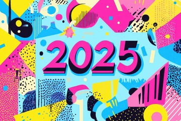 Obraz premium Vibrant geometric design celebrating the year 2025 in bright colors and bold shapes