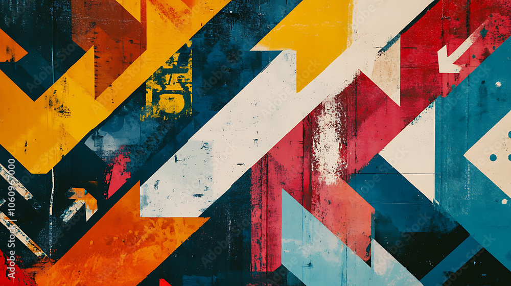 Aufkleber Dynamic Arrow Collage Symbolizing Complex Decision, Making Processes and Multiple Choices