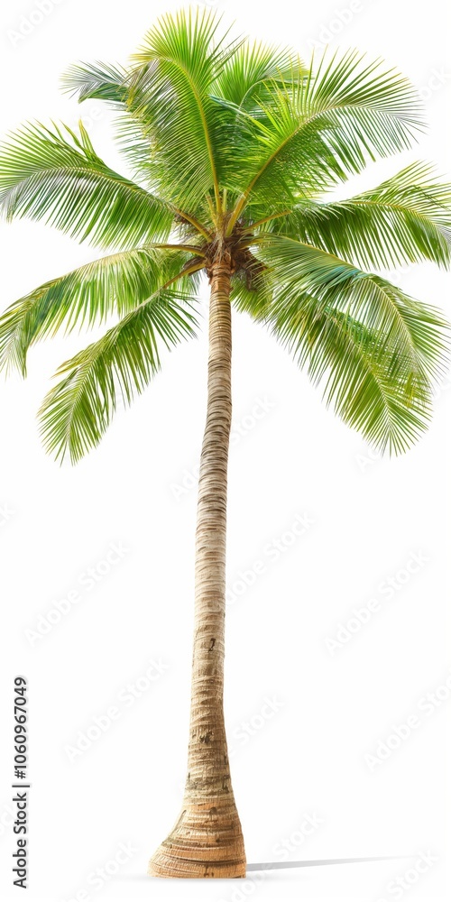 Poster a tall palm tree stands alone on a white background. the tree is the main focus of the image, and it