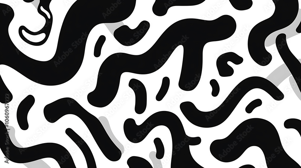 Aufkleber dynamic black and white doodle pattern, bold curved lines and swirls, seamless vector design
