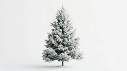 Fototapeta premium Snow-dusted Christmas tree on simple white background, creating a peaceful holiday scene.