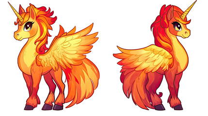 Colorful Pegasus Illustrations on Clear Background Generative AI