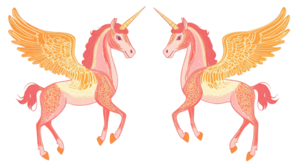 Fantasy Illustrations of Pegasus Horses With Wings and Horns Generative AI