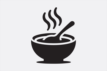 Black silhouette of a bowl of hot soup with a spoon