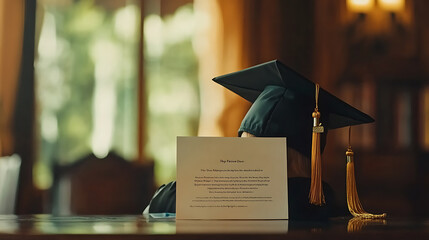 Graduation academic hat and certificate on the table
