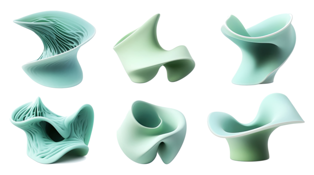 Imaginative Fusion of Mint Green and Seafoam Blue Abstract Shapes Set Generative AI