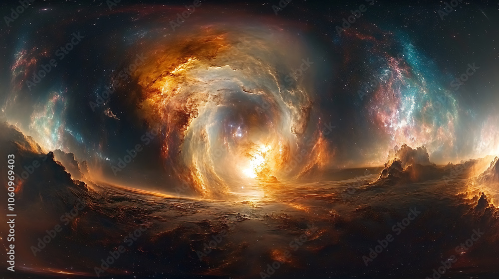 Leinwandbilder 360 degree equirectangular panorama of colorful nebula and galaxy in deep space hdri environment map