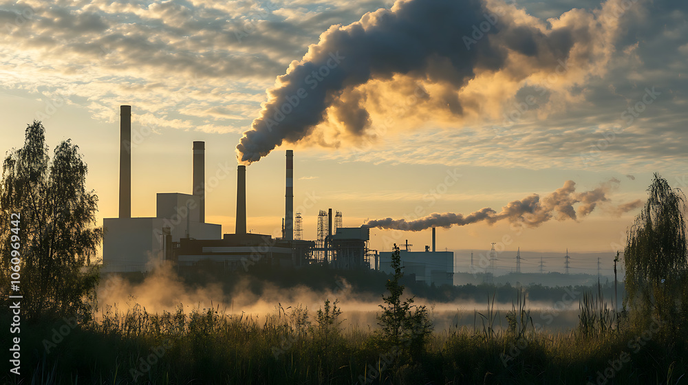 Poster CCUS, showcasing the process of capturing carbon dioxide emissions from industrial sources, converting them for utilization, and securely storing them underground to mitigate climate impact