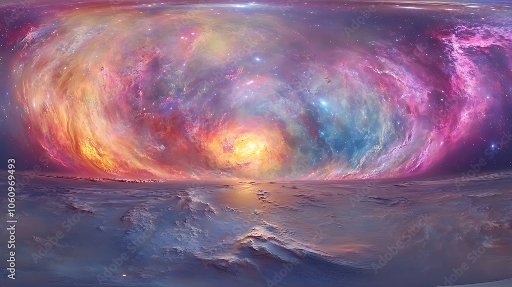 Leinwandbilder 360 degree equirectangular panorama of colorful nebula and galaxy in deep space hdri environment map