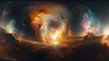 360 degree equirectangular panorama of colorful nebula and galaxy in deep space hdri environment map