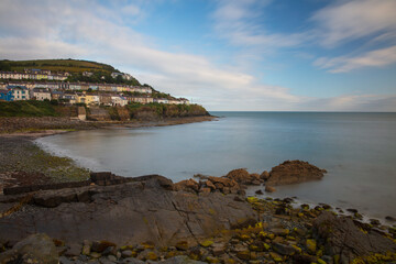 Early morning view of New Quay Beach, Wales, UK.
