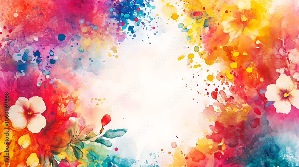 Aufkleber hello may, spring colorful watercolor floral background vector illustration with white space in the 