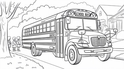 Coloring book for children and adults. School bus