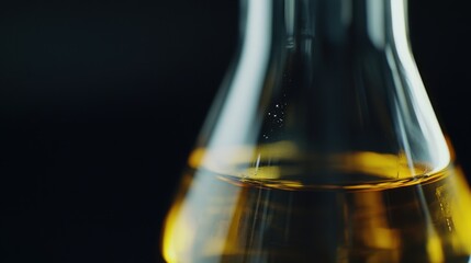 Test tube chemistry flask with yellow liquid purified oil.