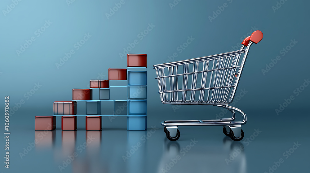 Poster digital online shopping growth concept with increasing sales graph and shopping cart icon