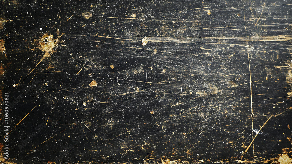 Aufkleber dust and scratches on black surface, abstract background, texture layer for photo editor, old grunge
